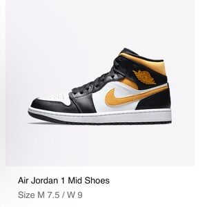 Air Jordan 1 Mid Shoes Black and Yellow